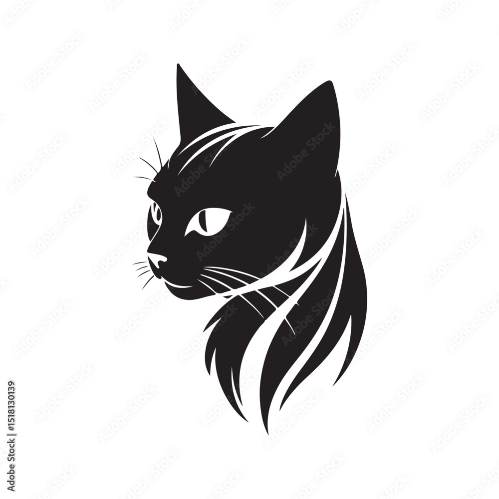 Obraz premium Cat head vector silhouette art illustration, cat icon, on a white background