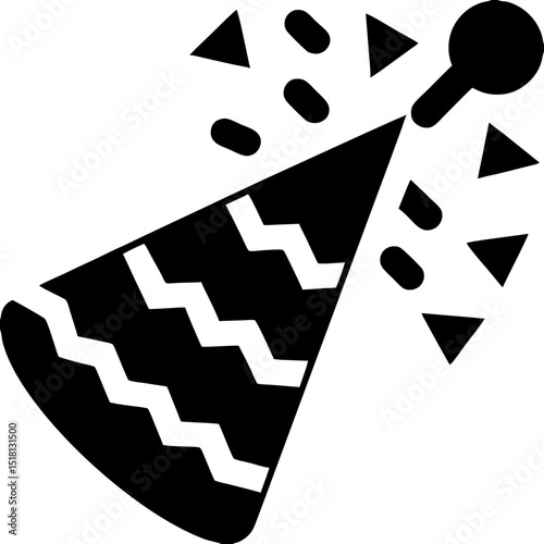 Party Hat with Zigzag Pattern and Confetti Bursting Around It