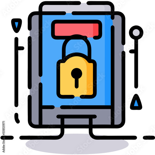 Stylized computer monitor displaying a golden padlock on a blue screen