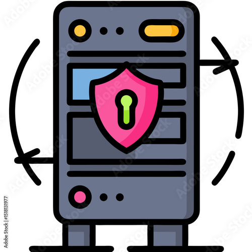 Secure Server with Pink Shield and Green Keyhole Icon