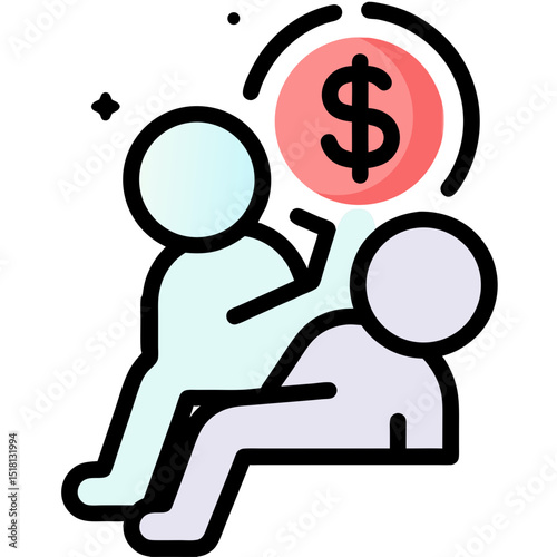 Financial Support Concept Depicted with Two Figures and Dollar Sign.