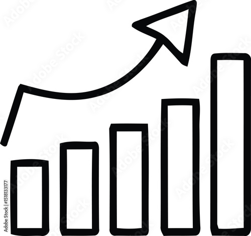 Growing bar chart icon vector. A thin line sign. Isolated contour symbol illustration