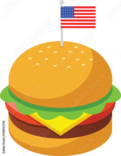 4th of july independence day. burger with american flag icon