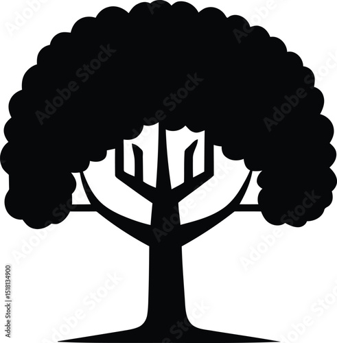tree silhouette isolated on white background, black and white vector illustration.
