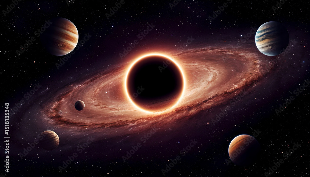 Naklejka premium Beautiful cosmic background with planets and a black hole.