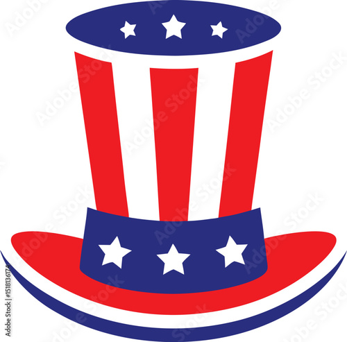 Patriotic Hat Icon on Transparent Background. 4th of july