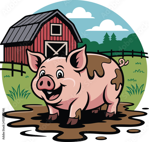 Happy Pig in Mud