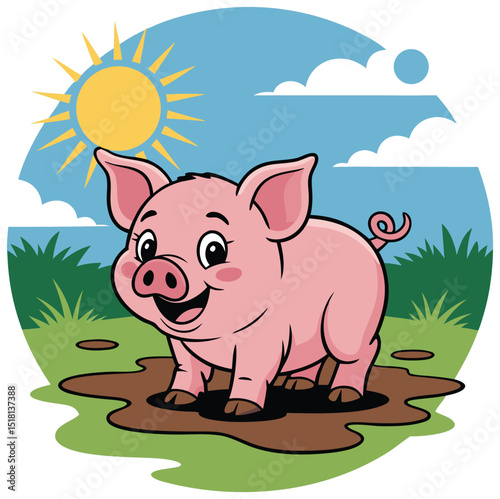 Happy Pig in Mud