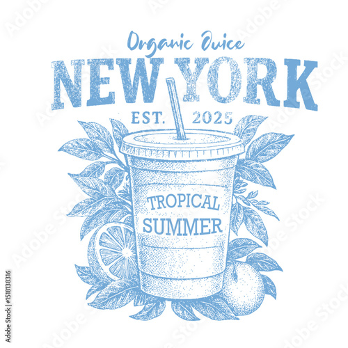 New york  typograpy slogan college print design. vintage doted grunge tecturs oranges. summer fruit oranges juice vintage print. Organic juice t shirt prints. womens graphic tee.