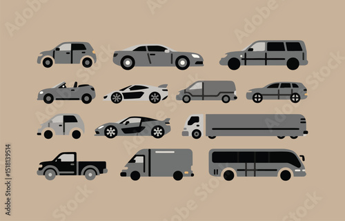 Various Grey and Black Vehicle Silhouettes