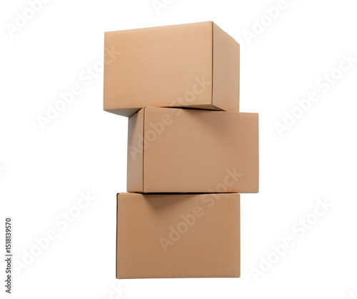 Stack of Three Brown Cardboard Boxes – Shipping, Delivery and Packaging Concept


