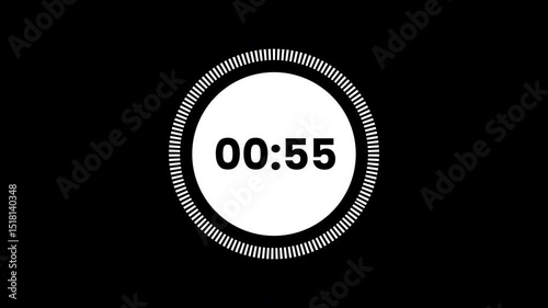 1 minutes countdown timer animation on black background. 4K Video