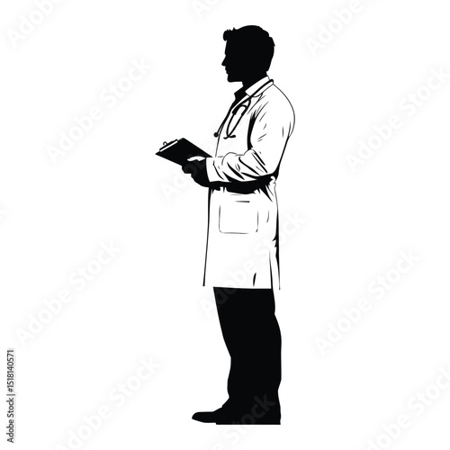 A doctor working in a field clinic silhouette of simple minimal vector