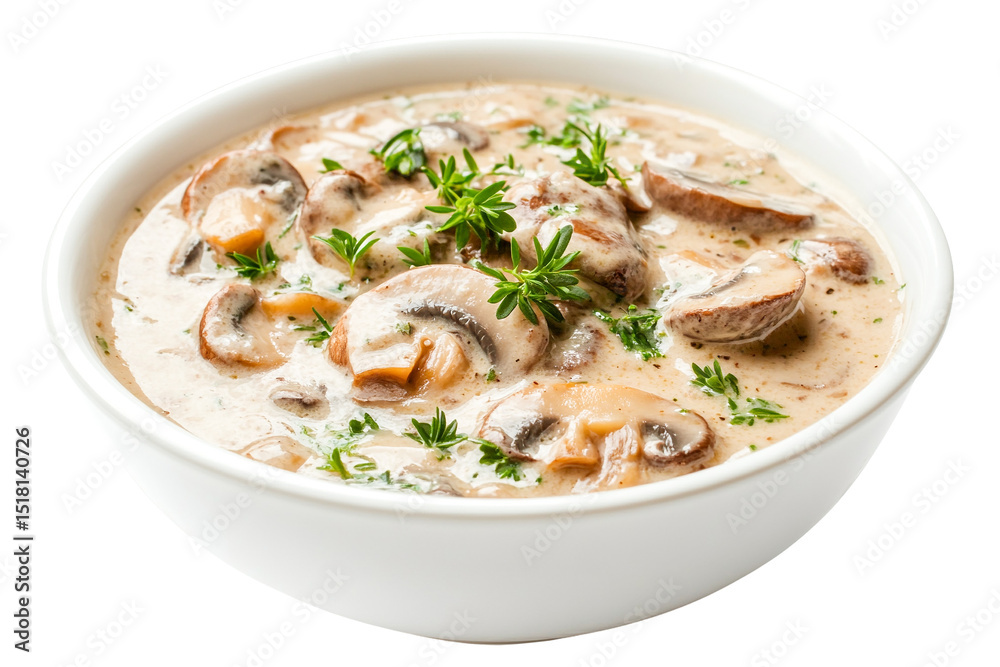 Creamy mushroom dish in white bowl isolated on transparent PNG Creamy mushroom dish in white bowl isolated on transparent PNG