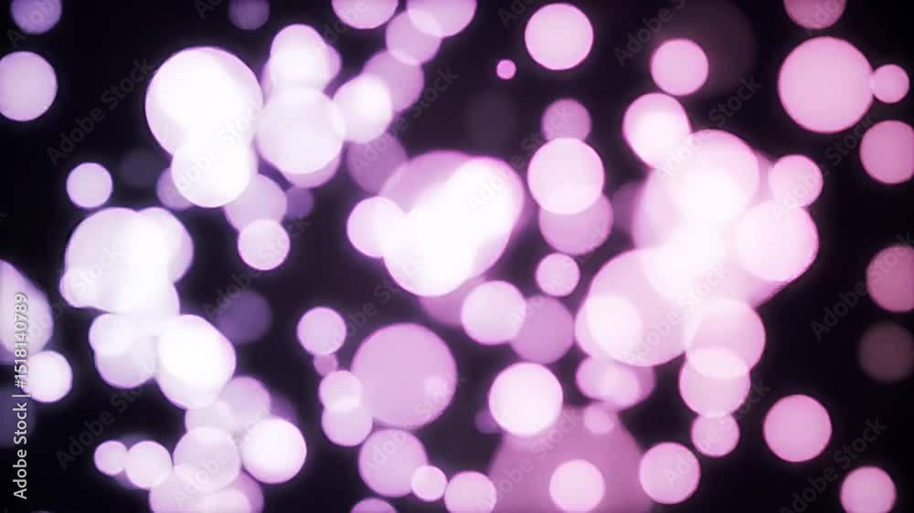Abstract Purple Bokeh Background: Floating Light Circles Animation, Glowing Particles Shimmering, Dynamic Soft Focus