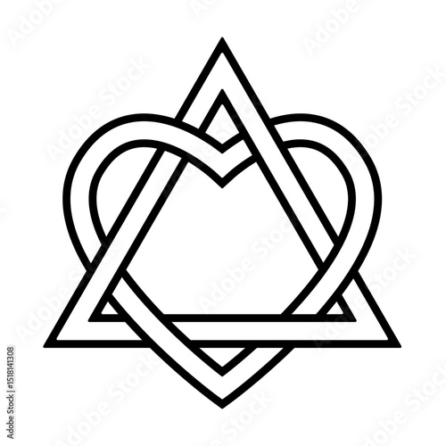 Outlined Celtic knot with intertwined triangle and heart shapes symbolizing adoption. Clipart image isolated on background.