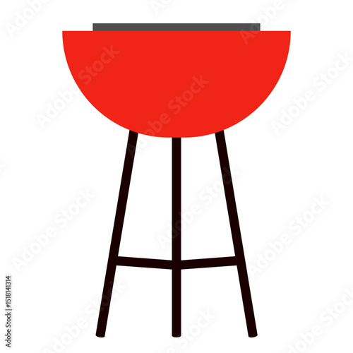 Red barbecue grill icon with black tripod stand on white background. Clipart image isolated on background.