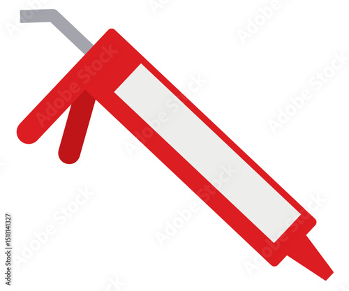 Flat design red and white caulking gun icon. Clipart image isolated on background.