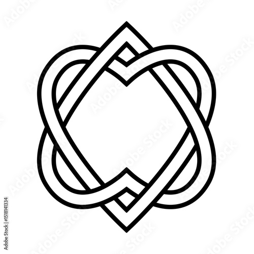 Black-and-white-outline-of-Celtic-heart-shaped-knot-design. Clipart image isolated on background.