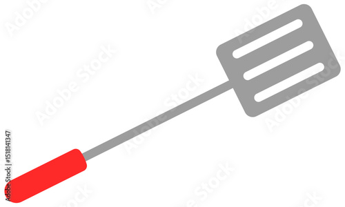 Flat design BBQ spatula with long handle and red grip vector illustration. Clipart image isolated on background.