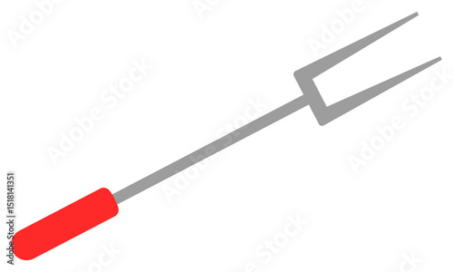 Flat design BBQ fork icon with red handle and grey prongs. Clipart image isolated on background.