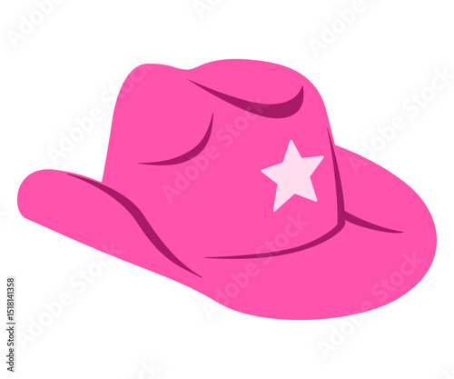 Pink cowgirl hat with white star design vector illustration. Clipart image isolated on background.