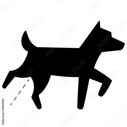 Black silhouette of dog urinating with raised leg. Clipart image isolated on background.