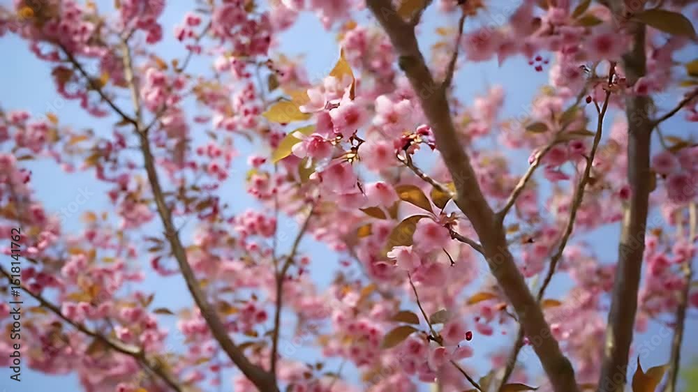 Pink Cherry Blossoms Blooming in Springtime: Vibrant Flowers on Branches Swaying Gently in the Breeze, a Delicate Dance of Nature's Beauty. Pink Cherry Blossoms Blooming in Springtime: Vibrant Flowers on Branches Swaying Gently in the Breeze, a Delicate Dance of Nature's Beauty.