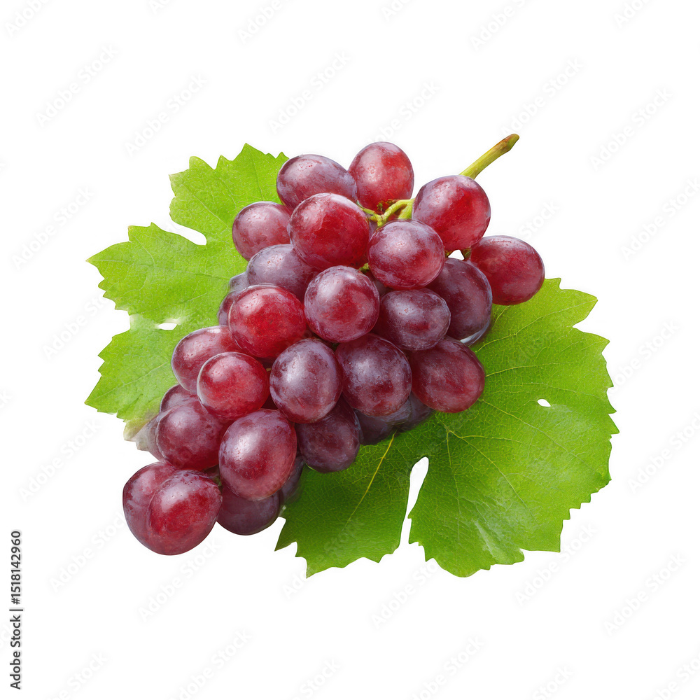 Fototapeta premium Red grapes with leaf isolated on transparent background