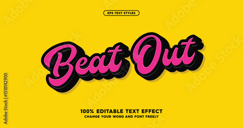 Beat out: Playful text effects with Magenta black, dark outline, and on a calm yellow background. Perfect for food or cream product labels, poster, ads banner, sign board. Fun and vibrant vector 
