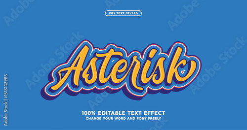 Asterisk:  A stylish baseball-inspired font effect. Fully editable text for a dynamic and sporty look. American baseball club asset, vibrant yellow blue colors.