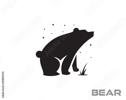 silhouette bear sit on nature logo design template illustration inspiration