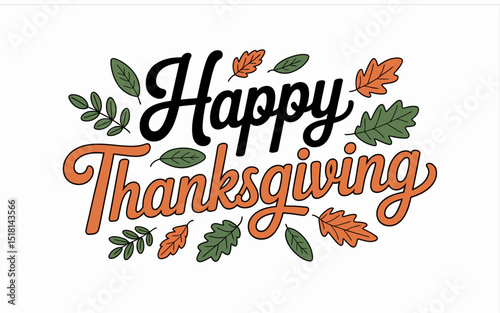 A Festive Thanksgiving Graphic Happy Thanksgiving Text with Autumn Leaves