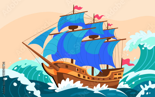 Classic Sailing Ship Illustration A Majestic Vessel Navigating Turbulent Waters