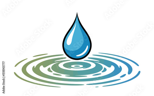 A Large Glossy Blue Water Droplet and its Ripples  Nature's Perfect Circle