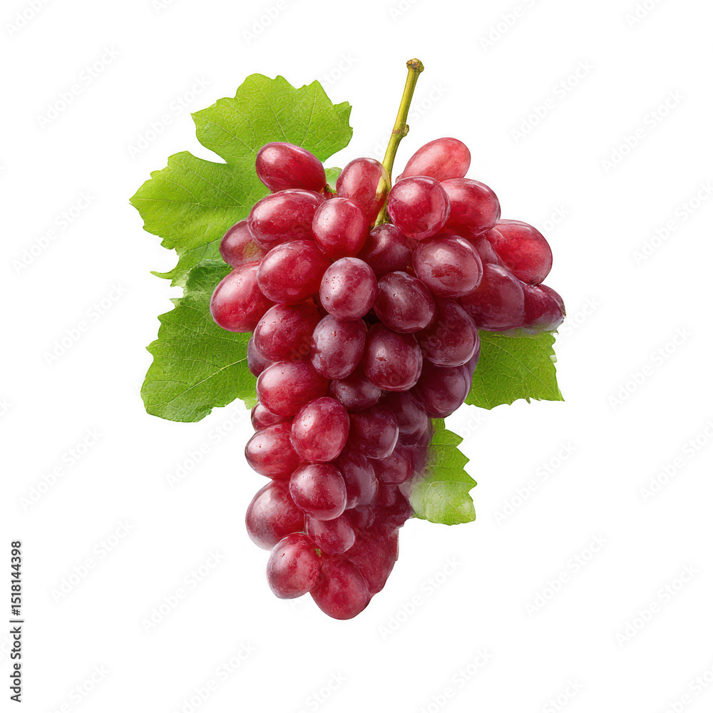 Obraz premium Red grape bunch with leaves isolated on transparent background