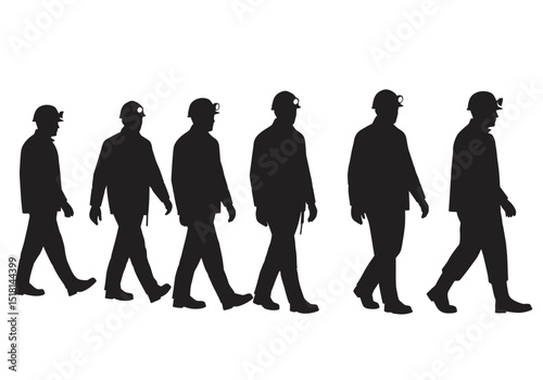 Silhouette of Workers Walking in a Row Industrial Labor Illustration