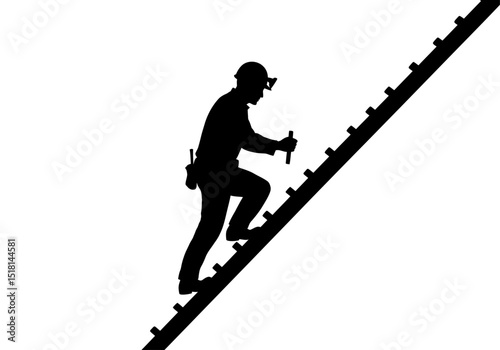 Silhouette of a Construction Worker Climbing a Ladder
