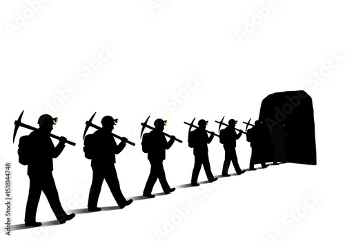 Miners Entering Dark Mine Shaft Silhouette Illustration