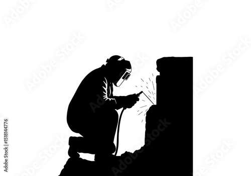 Silhouette of Welder at Work Industrial Welding Illustration