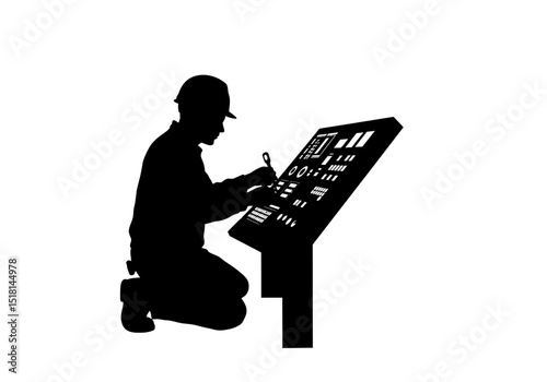 Industrial Worker Silhouette Control Panel Operation & Maintenance