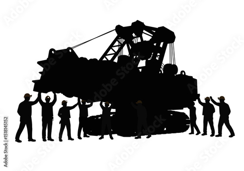 Teamwork Lifting Heavy Machinery Silhouette Illustration