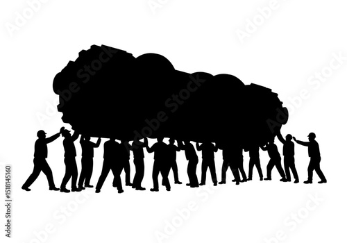 Teamwork Silhouette Collaborative Effort, Shared Burden, Unity Concept
