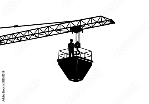 Construction Crane Silhouette Workers in Elevated Platform