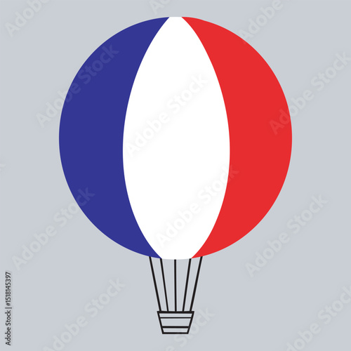 French Flag Hot Air Balloon Icon,  France Sky Travel
Vector illustration 