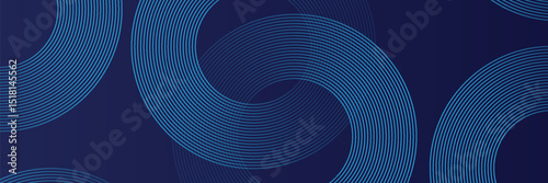 Abstract blue glowing geometric lines on dark blue background. Modern shiny blue circle lines pattern.