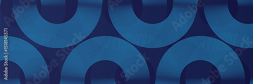 Abstract blue glowing geometric lines on dark blue background. Modern shiny blue circle lines pattern.
