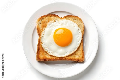 Fried egg on toast isolated on white background
