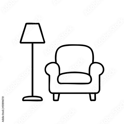 Armchair with Floor Lamp Line Icon