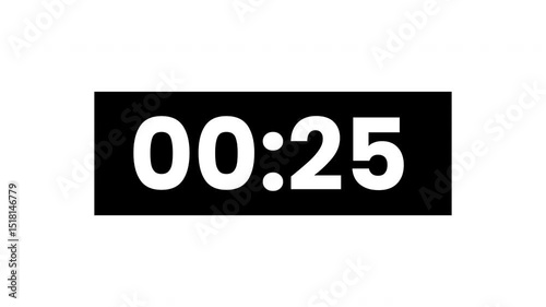 Digital clock timer 30 seconds countdown animation on white background. 4K Video